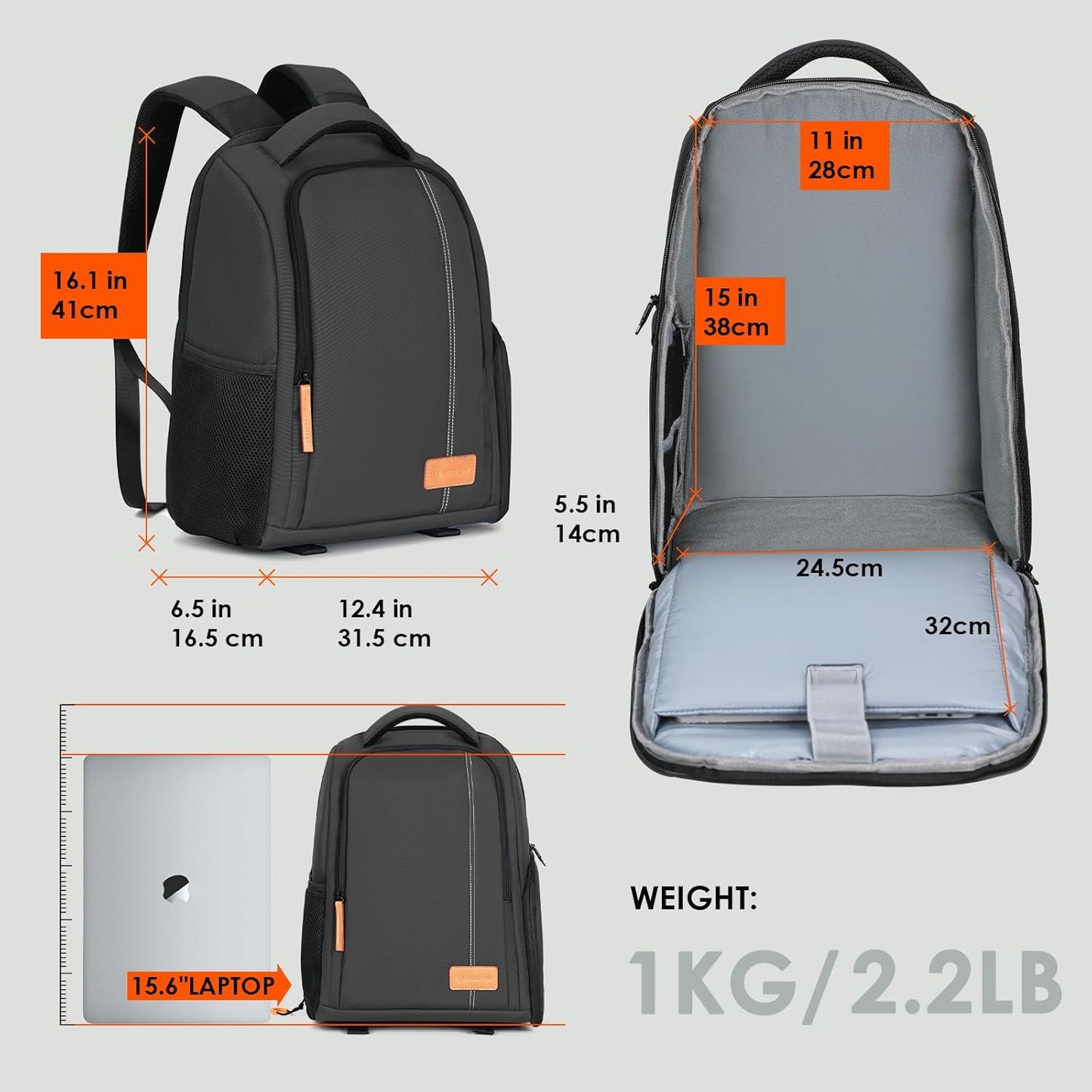 Camera Backpack for Photographers - Compact Camera Bag with 15.6 Inch Laptop Compartment - Side Access Quick Draw - Anti-Theft Hidden Pocket Tripod Holder Rain Cover - TB04 Black